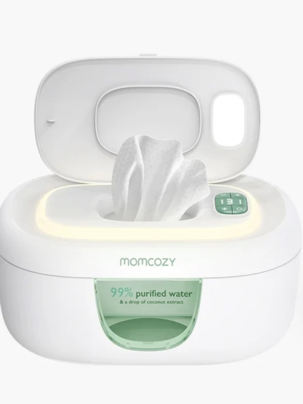 MomCozy White & Green Baby Wipe Warmer with Nightlight
